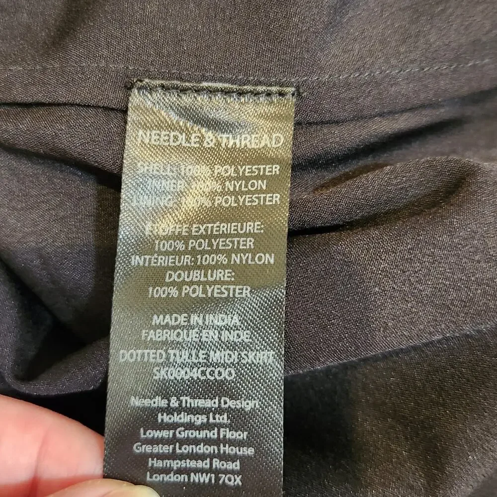 Needle & Thread Black Back Zip Below The Knee A-Line Dotted Tulle Midi Skirt 0